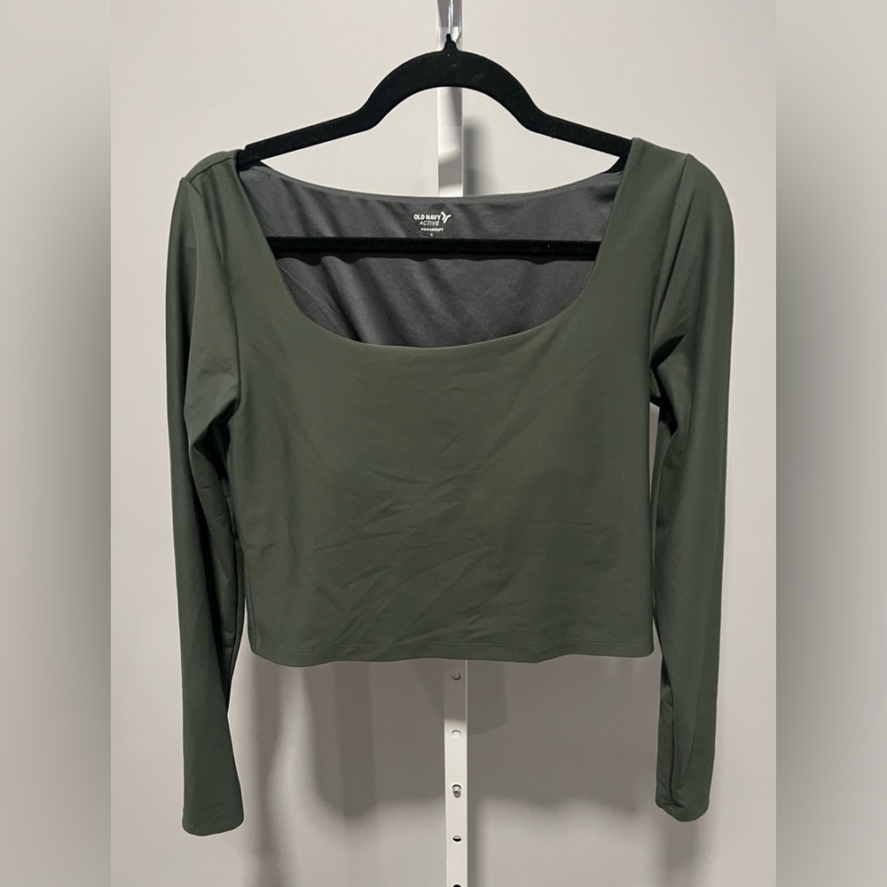 Old Navy Active Powersoft Olive Green Square Neckline Long Sleeve Crop Top Large - Picture 2 of 6